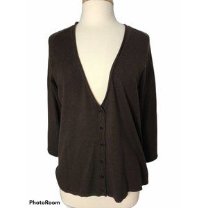 Chico's Women's Sz 1 Brown 3/4 Sleeve Button Front Sweater EUC